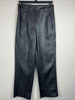 Wilfred Free Artizia Black Faux Vegan Leather Wide Leg High Waist Pants Size 2
